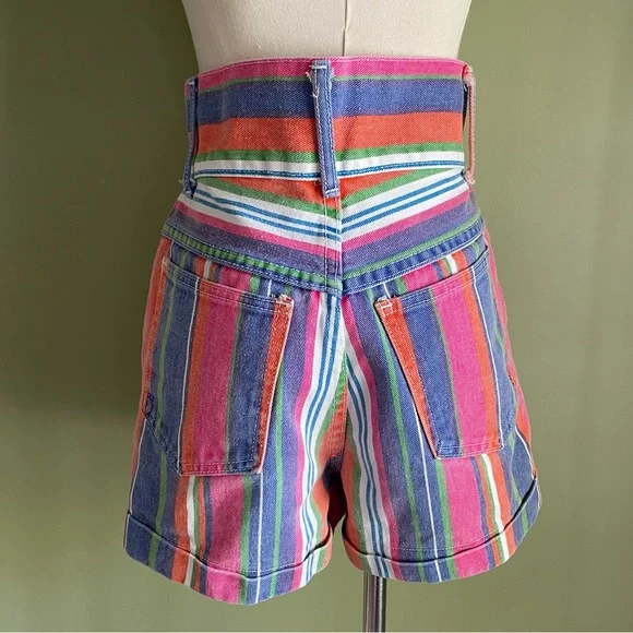 Vintage 80s/90s Multicolor Striped 100% Cotton High Rise/Ribcage Shorts